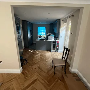 a room with a chair and a table in it